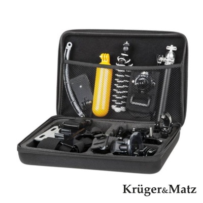 Estojo preto com acessórios para câmara de ação