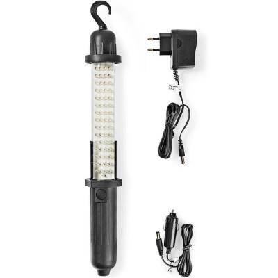 Lanterna LED preta com ganchos e adaptadores de energia