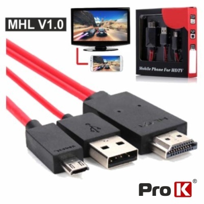 Cabo MHL V1.0 vermelho com conectores micro USB, USB e HDMI e embalagem Pro K