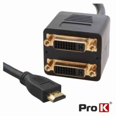 Adaptador cabo HDMI para DVI duplo preto com detalhes dourados