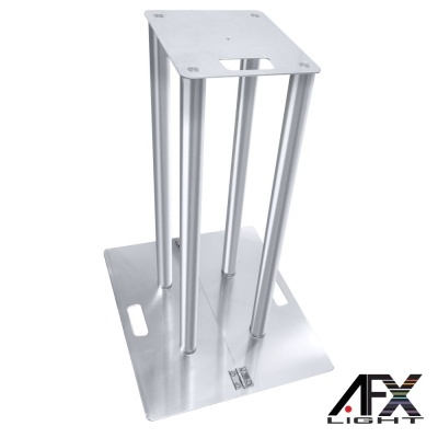 Suporte metálico prateado para equipamento de iluminação com logotipo AFX LIGHT