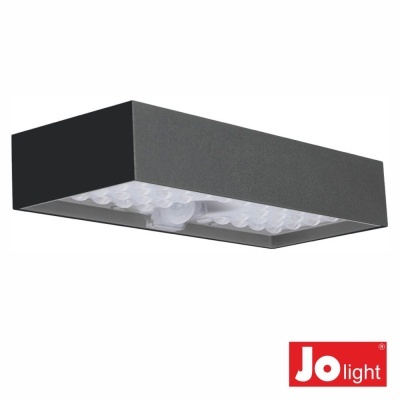 Luminária retangular preta com LEDs visíveis e logótipo Jo light