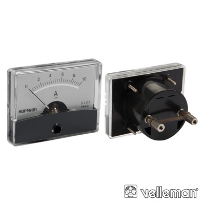 Amperímetro analógico HOPESUN com escala 0 a 10 amperes e acabamentos em plástico preto e transparente