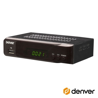 Decodificador digital preto DENVER com visor LED verde e entrada USB