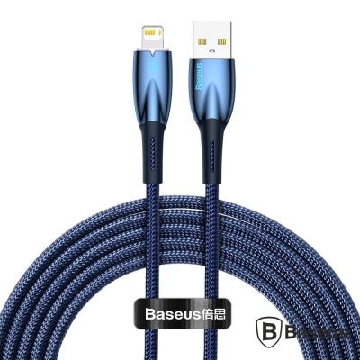 Cabo USB azul com conector Lightning revestido em tecido trançado