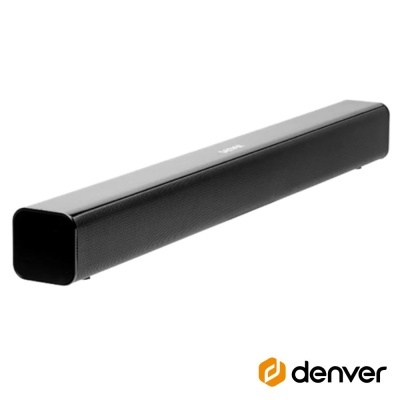 Barra de som preta Denver com design retangular alongado