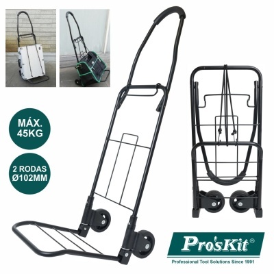 Carrinho de transporte Pro'sKit preto com duas rodas grandes e estrutura metálica
