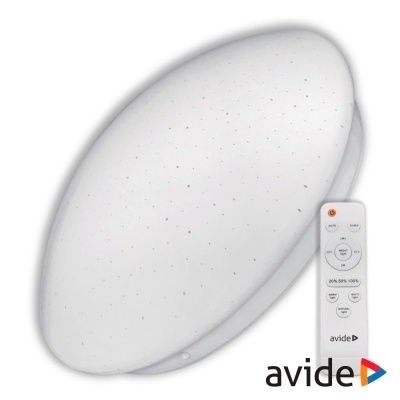Luz de teto LED redonda branca com comando remoto branco e logo Avide