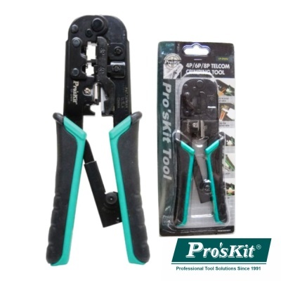 Ferramenta de crimpar Pro'sKit com alças verdes e pretas e embalagem