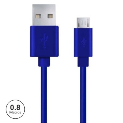 Cabo USB azul com conector USB A e micro USB, 0.8 metros