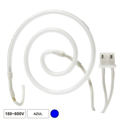 Cabo elétrico branco com terminais em U e etiquetas '180~800V' e 'AZUL'