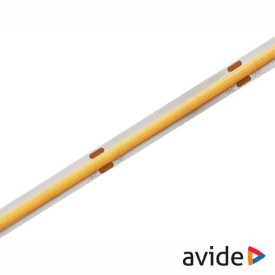 Barra de luz LED amarela com marcações técnicas em fundo branco