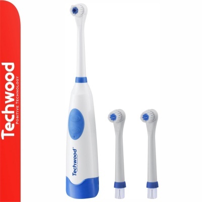 Escova de dentes elétrica Techwood branca e azul com 2 cabeças de substituição