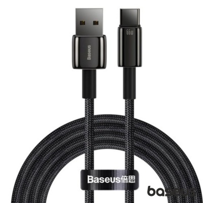 Cabo de carregamento Baseus USB tipo A para USB tipo C revestido trançado preto e cinza