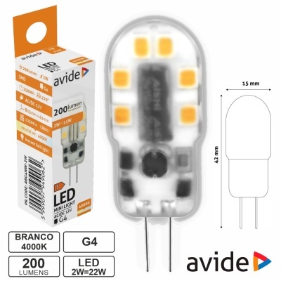Lâmpada LED mini light branca 4000K avide G4 com embalagem