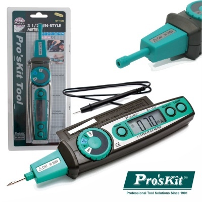 Ferramenta de teste digital Pro'sKit verde turquesa e preto com display e cabo de medição