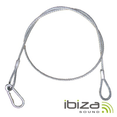 Cabo de aço flexível com mosquetão e argola, logo ibiza SOUND