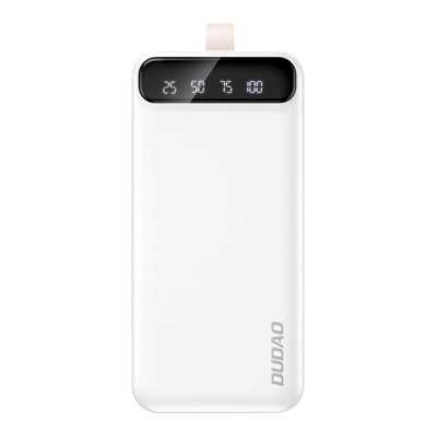 Power bank branco com visor digital e logo DUDAO