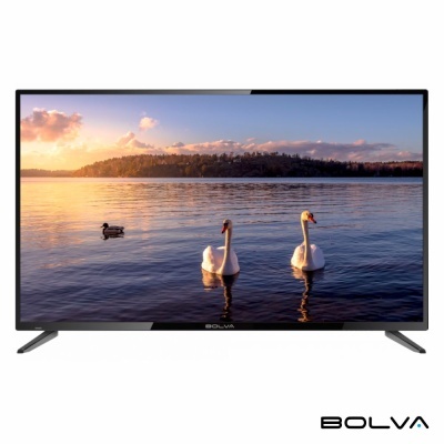Televisor BOLVA com imagem de cisnes num lago ao pôr do sol