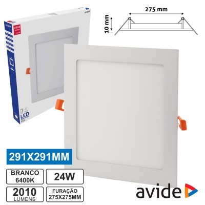 Painel LED quadrado branco 24W 6400K da Avide com embalagem