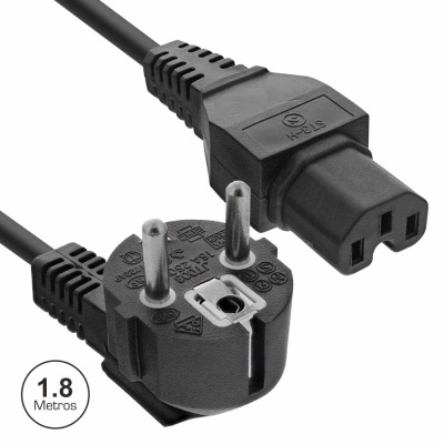 Cabo de alimentação preto com ficha Schuko e conector IEC C13