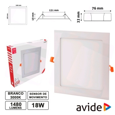 Painel LED quadrado branco Avide com sensor de movimento e embalagem