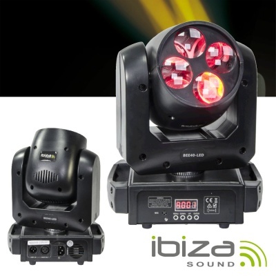 Luzes LED móveis pretas Ibiza Sound modelo BEE40-LED com LEDs vermelhos e painel de controlo digital