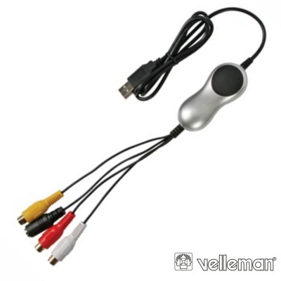 Cabo conversor USB para AV com conectores RCA e corpo prateado Velleman