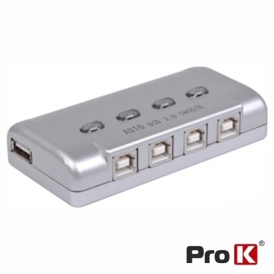 Switch USB 2.0 automático Pro K cinza com quatro portas USB