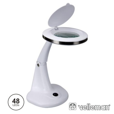 Lupa de mesa branca com luz LED e lente redonda