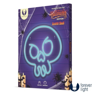 Embalagem luz decorativa neon caveira azul Halloween