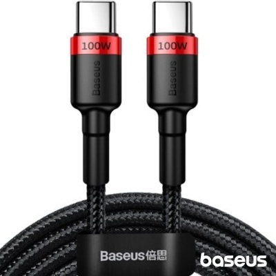 Cabo de carregamento USB-C Baseus preto e vermelho com indicação 100W