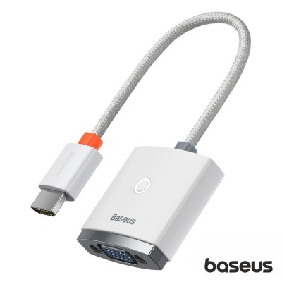Adaptador Baseus USB-C para VGA com cabo cinzento e corpo branco
