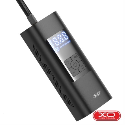 Bomba de ar eletrónica preta com ecrã LED azul e botões de controlo