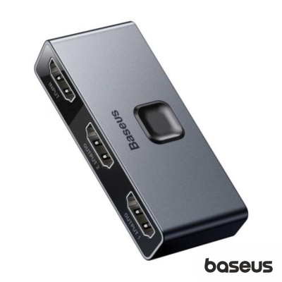 Adaptador Baseus cinza escuro com três portas HDMI e botão quadrado