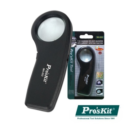 Lupa manual Pro'sKit MA-022 preta com lente circular e embalagem