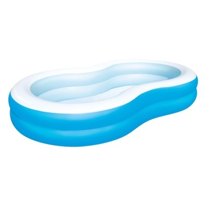 Piscina insuflável oval azul e branco
