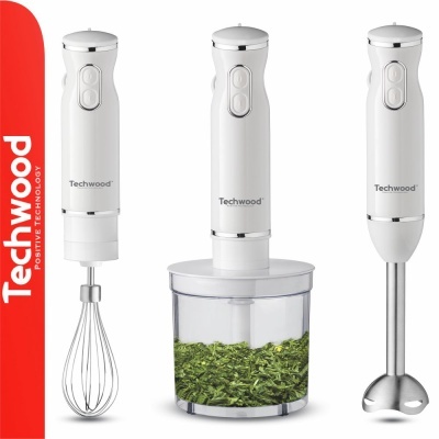 Três varinhas mágicas de cozinha Techwood com acessórios e logotipo