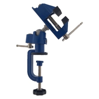 Prensa de bancada azul de metal com ajuste e base roscada