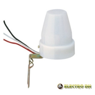 Sensor de presença com corpo branco e suporte metálico