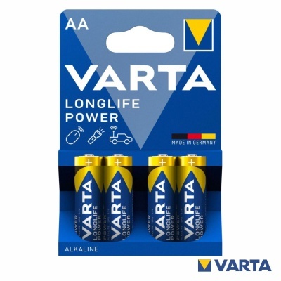 Pack de quatro pilhas alcalinas AA VARTA LONGLIFE POWER azul e amarelo