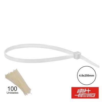 Abraçadeiras de nylon brancas 4.8x250mm, 100 unidades