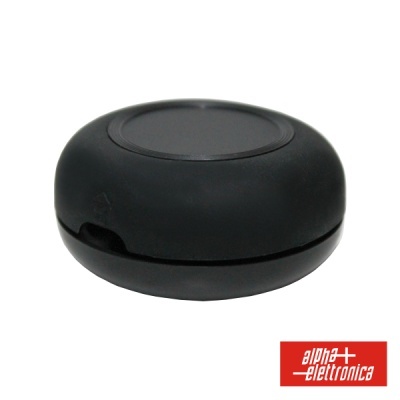 Dispositivo preto redondo com logotipo alpha elettronica