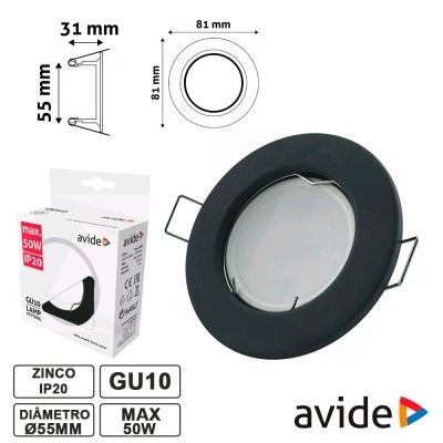 Refletor embutido redondo preto avide com vidro fosco e caixa branca