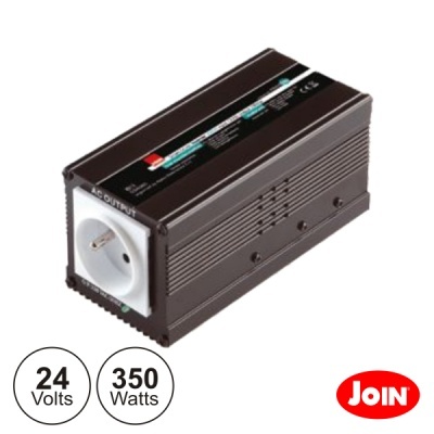 Inversor Join de energia preto com saída AC, 24 volts e 350 watts