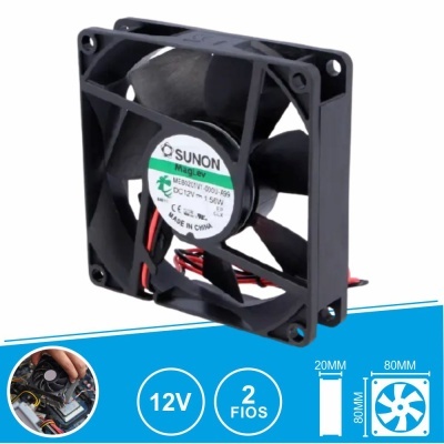 Ventoinha de refrigeração preta SUNON 12V com cabo de dois fios