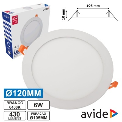 Luz LED embutida redonda branca 6W 430 lumens 6400K avide com caixa