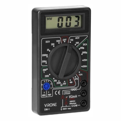 Multímetro digital Virone DM-1 preto com visor LCD e seletor giratório