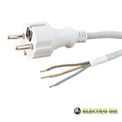Cabo de alimentação com ficha eléctrica branca e três fios descascados
