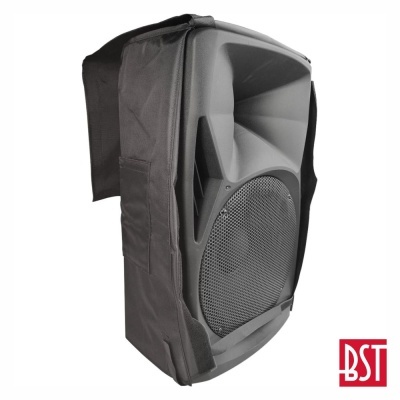 Coluna de som preta com capa de tecido